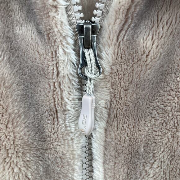 32 Degree Heat Taupe Brown Tan Faux Fur Zip Pockets Teddy Bear Fleece Jacket - Picture 6 of 7